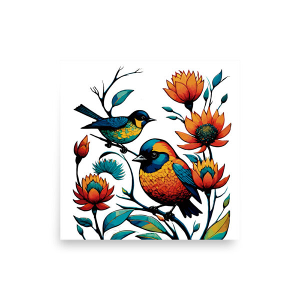 Póster pájaros con flores en el jardín - Imagen 4