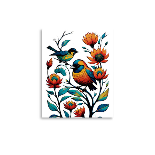 Póster pájaros con flores en el jardín - Imagen 5