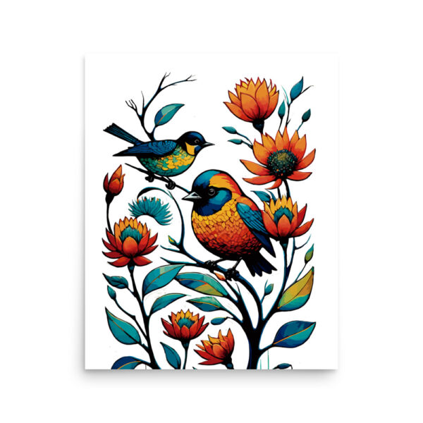 Póster pájaros con flores en el jardín - Imagen 11