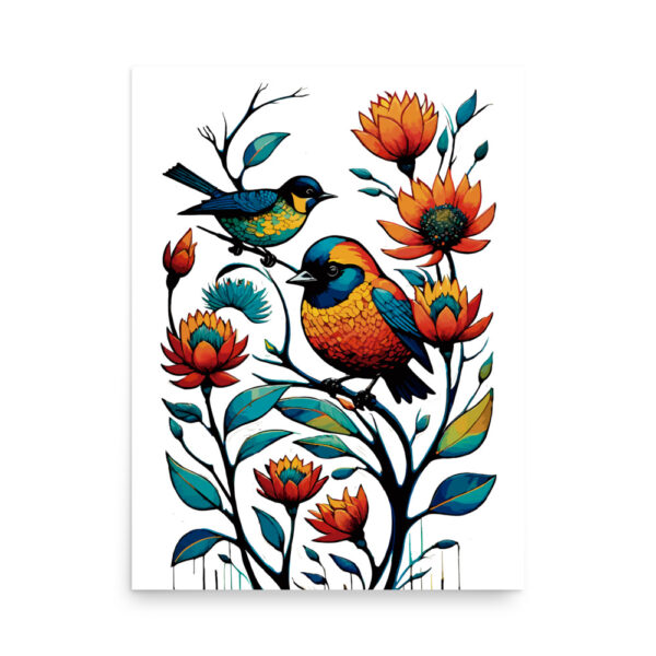 Póster pájaros con flores en el jardín - Imagen 13