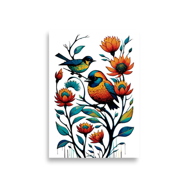 Póster pájaros con flores en el jardín - Imagen 2